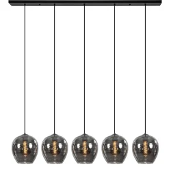 Straluma Hanglamp balk zwart 5-lichts smoke glas> Eettafellampen|Pendel Lampen