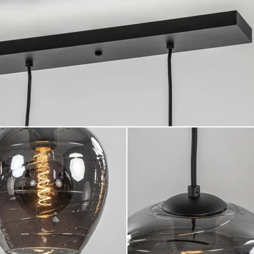 Straluma Hanglamp balk zwart 5-lichts smoke glas> Eettafellampen|Pendel Lampen