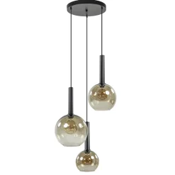 Straluma Hanglamp Bella 3L rond zwart+smoke glas> Pendel Lampen|Eetkamerverlichting