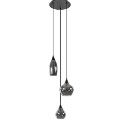 Straluma Hanglamp Cambio 3L rond zwart smoke glas> Woonkamerlampen|Slaapkamerlampen