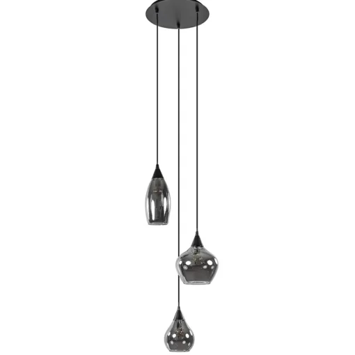 Straluma Hanglamp Cambio 3L rond zwart smoke glas> Woonkamerlampen|Slaapkamerlampen