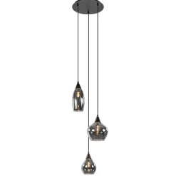 Straluma Hanglamp Cambio 3L rond zwart smoke glas> Woonkamerlampen|Slaapkamerlampen