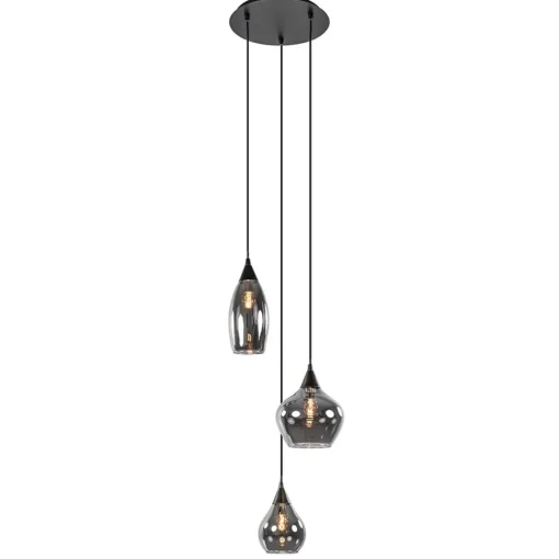 Straluma Hanglamp Cambio 3L rond zwart smoke glas> Woonkamerlampen|Slaapkamerlampen