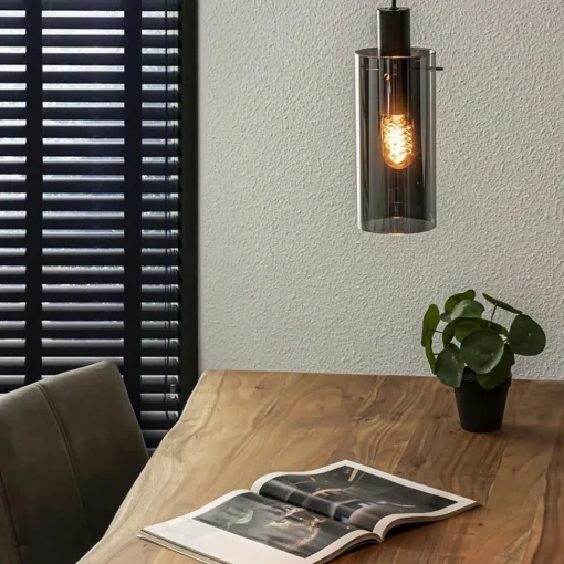 Straluma Hanglamp cilinder zwart met smoke glas> Woonkamerlampen|Slaapkamerlampen