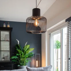 Straluma Hanglamp draad cilinder zwart met klos></noscript> Draadlampen|Eetkamerverlichting
