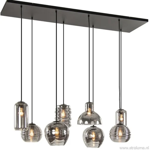 Straluma Hanglamp Fantasy 8L zwart + smoke glas mix> Eettafellampen|Pendel Lampen