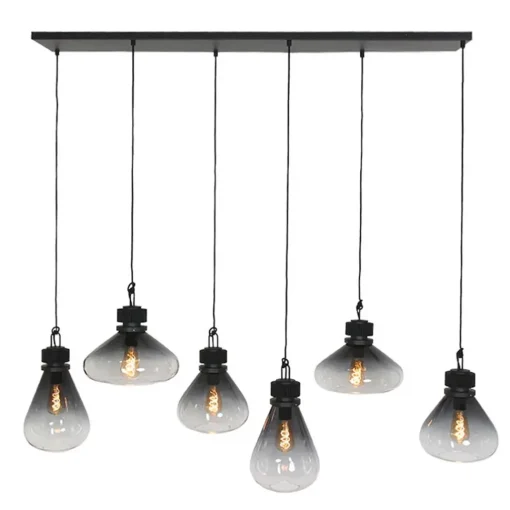 Straluma Hanglamp Flere 6L zwart smoke/clear glas> Eettafellampen|Pendel Lampen