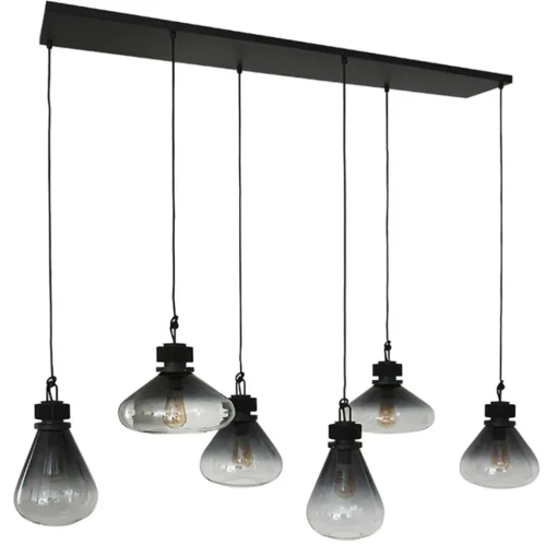 Straluma Hanglamp Flere 6L zwart smoke/clear glas> Eettafellampen|Pendel Lampen