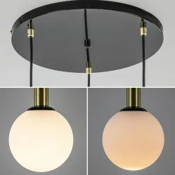 Straluma Hanglamp Globe 3L rond zwart/goud/wit></noscript> Eettafellampen|Keukenverlichting