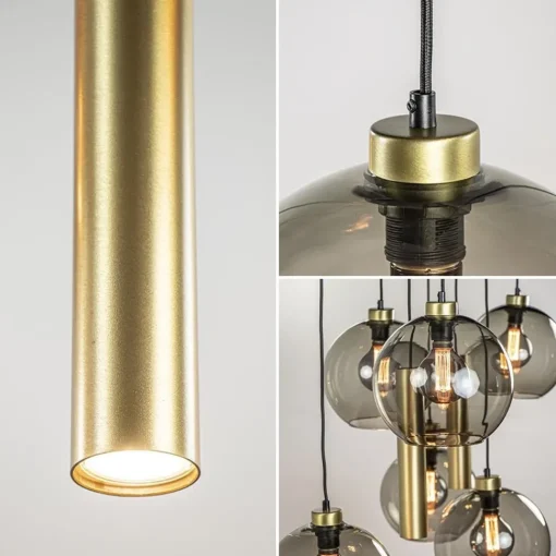 Straluma Hanglamp Globe 8L 6x glas/2xbuis goud> Eettafellampen|Pendel Lampen