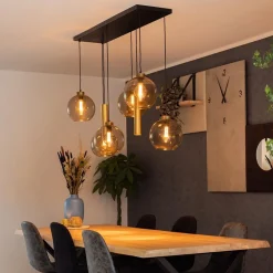 Straluma Hanglamp Globe 8L 6x glas/2xbuis goud></noscript> Eettafellampen|Pendel Lampen