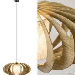 Straluma Hanglamp houten lamellen + kap 50cm> Eettafellampen|Slaapkamerlampen