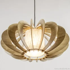 Straluma Hanglamp houten lamellen + kap 50cm></noscript> Eettafellampen|Slaapkamerlampen