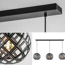 Straluma Hanglamp 3L balk bol zwart industrieel></noscript> Eettafellampen|Keukenverlichting