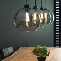 Straluma Hanglamp 4L balk zwart + smoke glas 30cm></noscript> Eettafellampen|Keukenverlichting