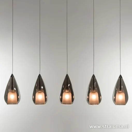 Straluma Hanglamp 5L druppel glas smoke> Eettafellampen|Decoratieve Verlichting