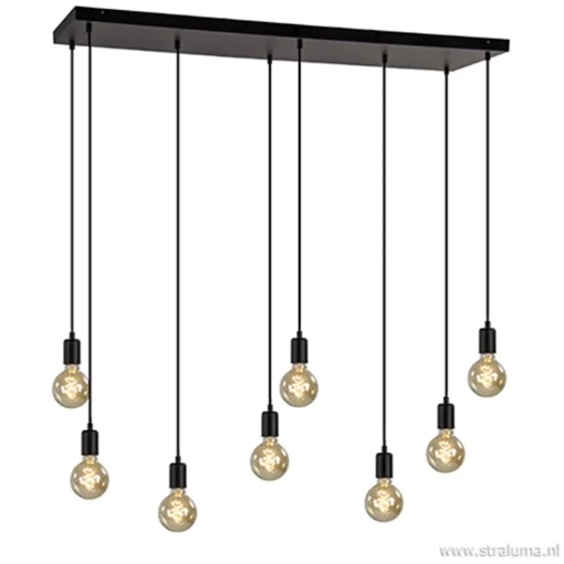 Straluma Hanglamp 8L plaat 110cm zwart ex.e27 lb> Eettafellampen|Pendel Lampen