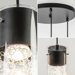 Straluma Hanglamp 3L rond zwart met cilinder glas></noscript> Eettafellampen|Pendel Lampen