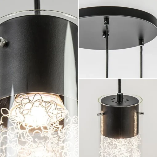 Straluma Hanglamp 3L rond zwart met cilinder glas> Eettafellampen|Pendel Lampen