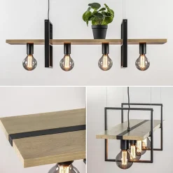 Straluma Hanglamp 4L zwart met houten planken></noscript> Eettafellampen|Eetkamerverlichting