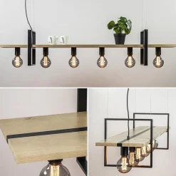 Straluma Hanglamp 6L zwart met houten planken></noscript> Eettafellampen|Keukenverlichting