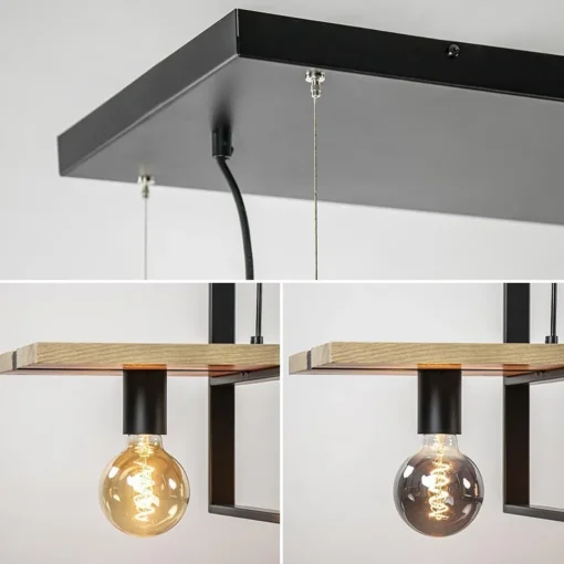 Straluma Hanglamp 6L zwart met houten planken> Eettafellampen|Keukenverlichting