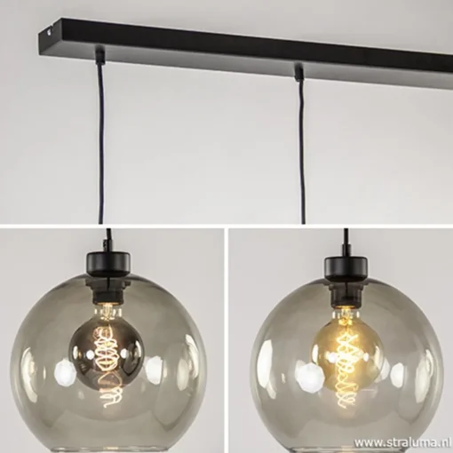 Straluma Hanglamp 4-lichts balk zwart + smoke glas 25cm> Eettafellampen|Pendel Lampen