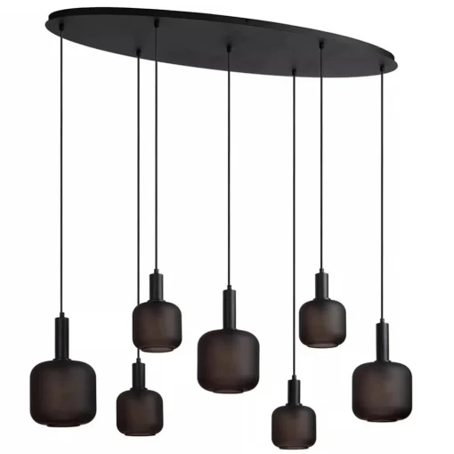 Straluma Hanglamp 7-lichts ovaal met mat zwart glas> Eettafellampen|Pendel Lampen