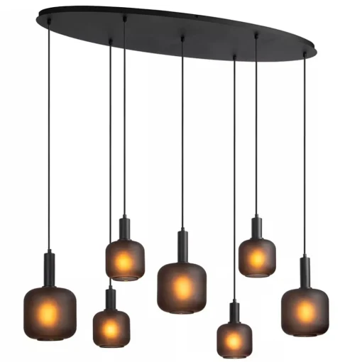 Straluma Hanglamp 7-lichts ovaal met mat zwart glas> Eettafellampen|Pendel Lampen