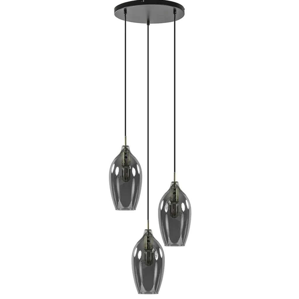 Straluma Hanglamp Lukaro 3-L antiek brons + smoke glas> Hanglampen|Eettafellampen