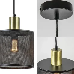 Straluma Hanglamp mat zwarte kap cilinder met goud><noscript><img width=
