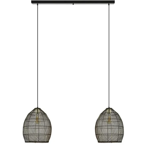 Straluma Hanglamp Meya 2-lichts zwart/goud met balk> Eettafellampen|Draadlampen