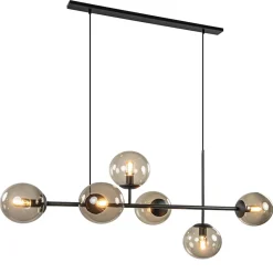 Straluma Hanglamp Random bol 6L zwart met smoke glas> Eettafellampen|Keukenverlichting