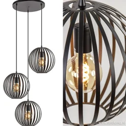 Straluma Hanglamp rond 3-lichts bollen zwart> Pendel Lampen|Slaapkamerlampen