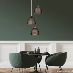 Straluma Hanglamp rond 3-lichts zwart draad/glas></noscript> Eettafellampen|Draadlampen