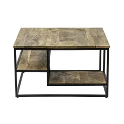 Straluma Hoektafel mangohout met zwart frame 70x70x40 cm> Salontafels|Bijzettafels