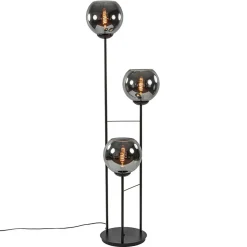 Straluma Hotel chique 3-lichts vloerlamp zwart met smoke/titanium glas> Vloerlampen|Luxe Verlichting