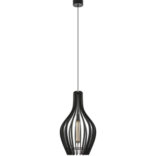 Straluma Houten hanglamp kegel groot mat zwart> Eetkamerverlichting|Hanglampen
