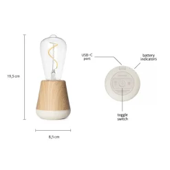 Straluma Houten tafellamp met helder glas oplaadbaar/dimbaar> Keukenverlichting|Eetkamerverlichting
