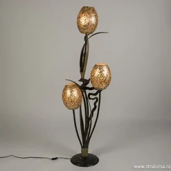 Straluma Houten vloerlamp met kelk van schelpen> Woonkamerlampen|Slaapkamerlampen