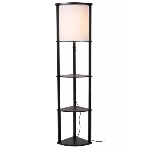 Straluma Houten vloerlamp zwart met beige kap> Vloerlampen|Landelijke Verlichting