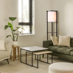Straluma Houten vloerlamp zwart met beige kap></noscript> Vloerlampen|Landelijke Verlichting