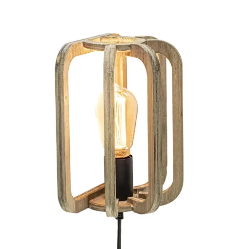 Straluma Houten wandlamp met zwarte fitting en snoer> Kooilampen|Woonkamerlampen