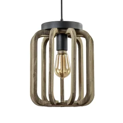 Straluma Industrieel landelijke hanglamp mat zwart met ruw hout> Kooilampen|Woonkamerlampen