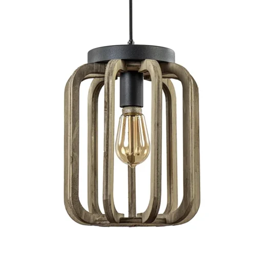 Straluma Industrieel landelijke hanglamp mat zwart met ruw hout> Kooilampen|Woonkamerlampen