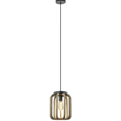 Straluma Industrieel landelijke hanglamp mat zwart met ruw hout> Kooilampen|Woonkamerlampen