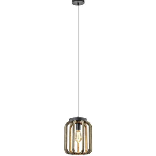 Straluma Industrieel landelijke hanglamp mat zwart met ruw hout> Kooilampen|Woonkamerlampen