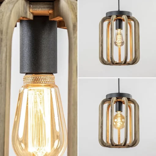 Straluma Industrieel landelijke hanglamp mat zwart met ruw hout> Kooilampen|Woonkamerlampen