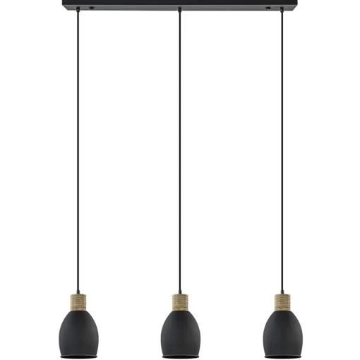 Straluma Industrieel landelijke hanglamp 3-lichts zwart met hout> Eettafellampen|Keukenverlichting