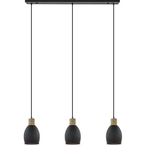 Straluma Industrieel landelijke hanglamp 3-lichts zwart met hout> Eettafellampen|Keukenverlichting